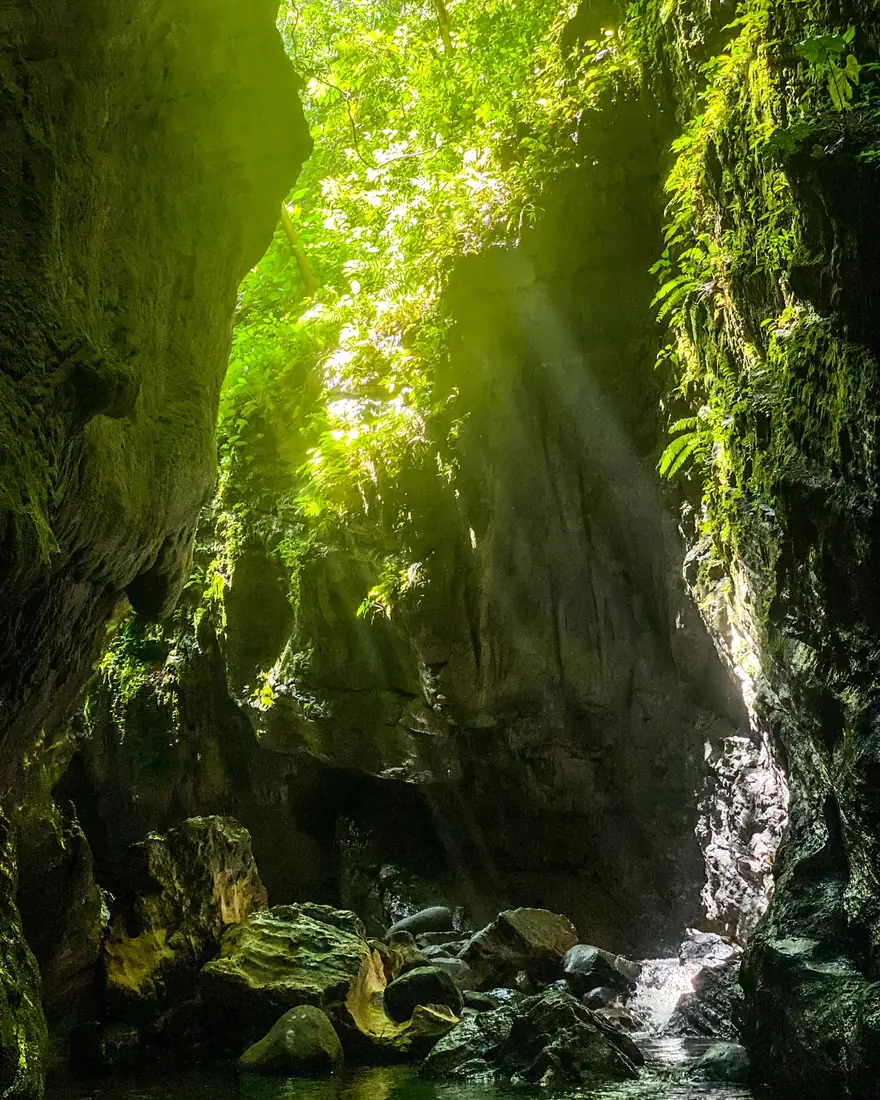 El cañón verde del Río Tigre, con luz entre sus paredes